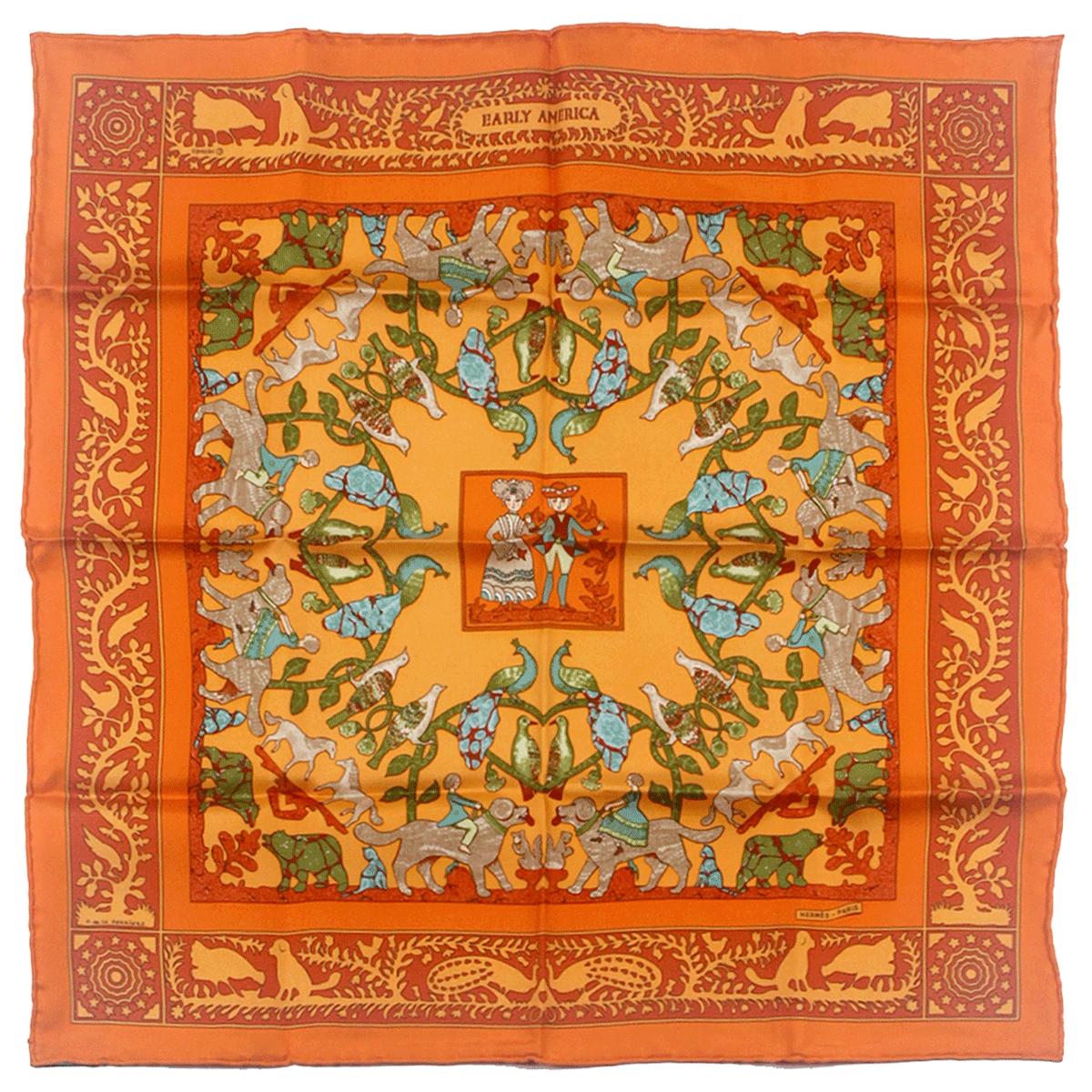 Hermes Scarf 45cm "Early America" by Françoise De La Perriere Silk Gavroche