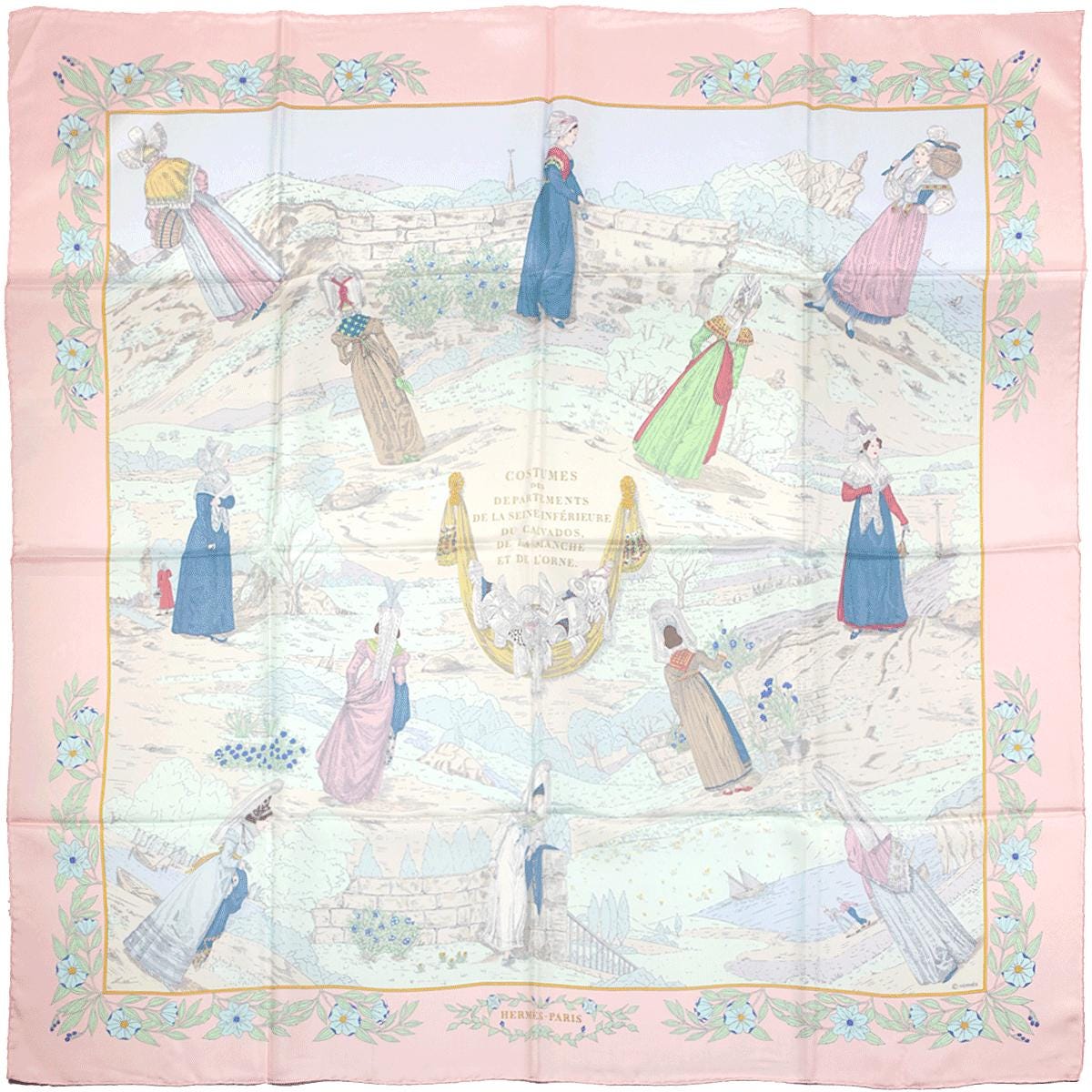 Hermes Scarf "Coiffes Normandes" by Zoe Pauwels 90cm Silk | Carre Foulard