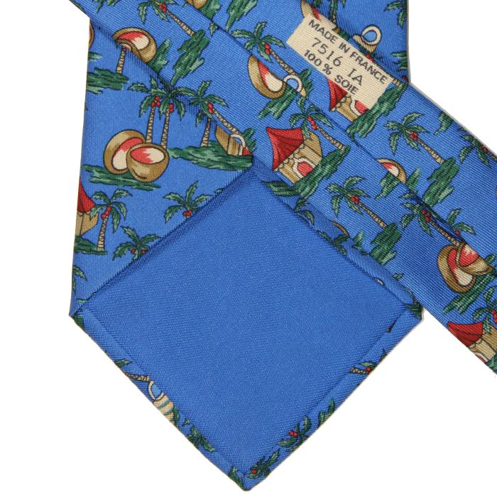 Hermes Men's Silk Tie Tropical Island Pattern 7516 | Necktie Cravate