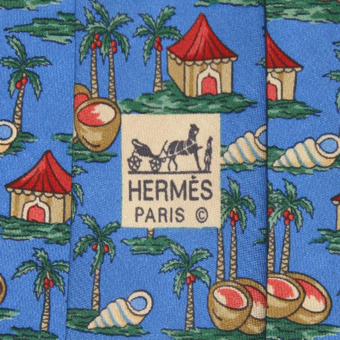 Hermes Men's Silk Tie Tropical Island Pattern 7516 | Necktie Cravate