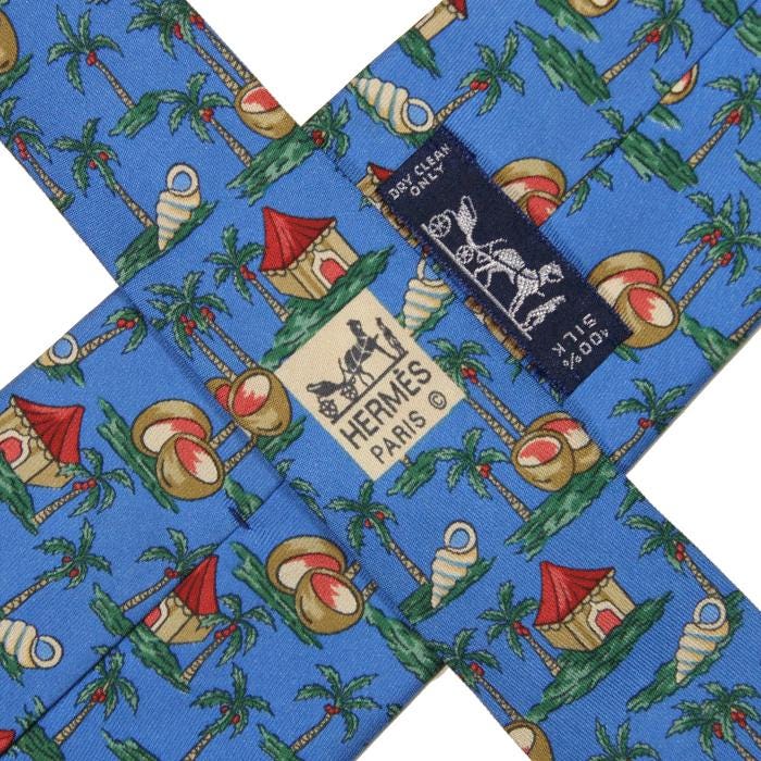 Hermes Men's Silk Tie Tropical Island Pattern 7516 | Necktie Cravate