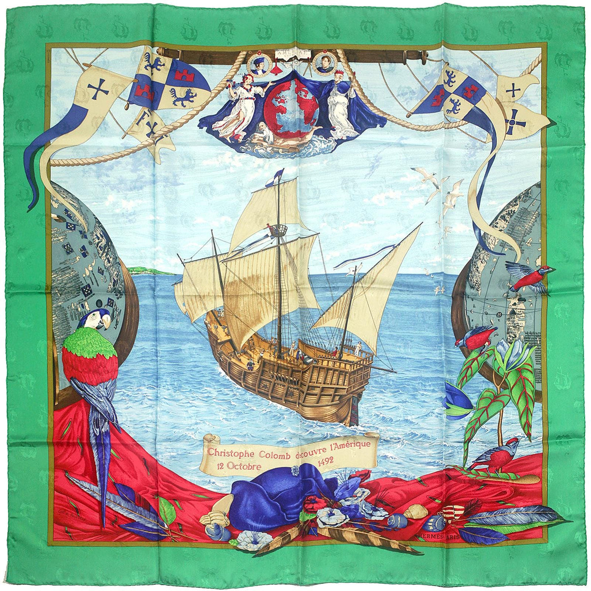 Hermes Scarf Jacquard "Christophe Colomb Decouvre L'Amerique" by Carl De Parcevaux 90cm Silk | Carre Foulard