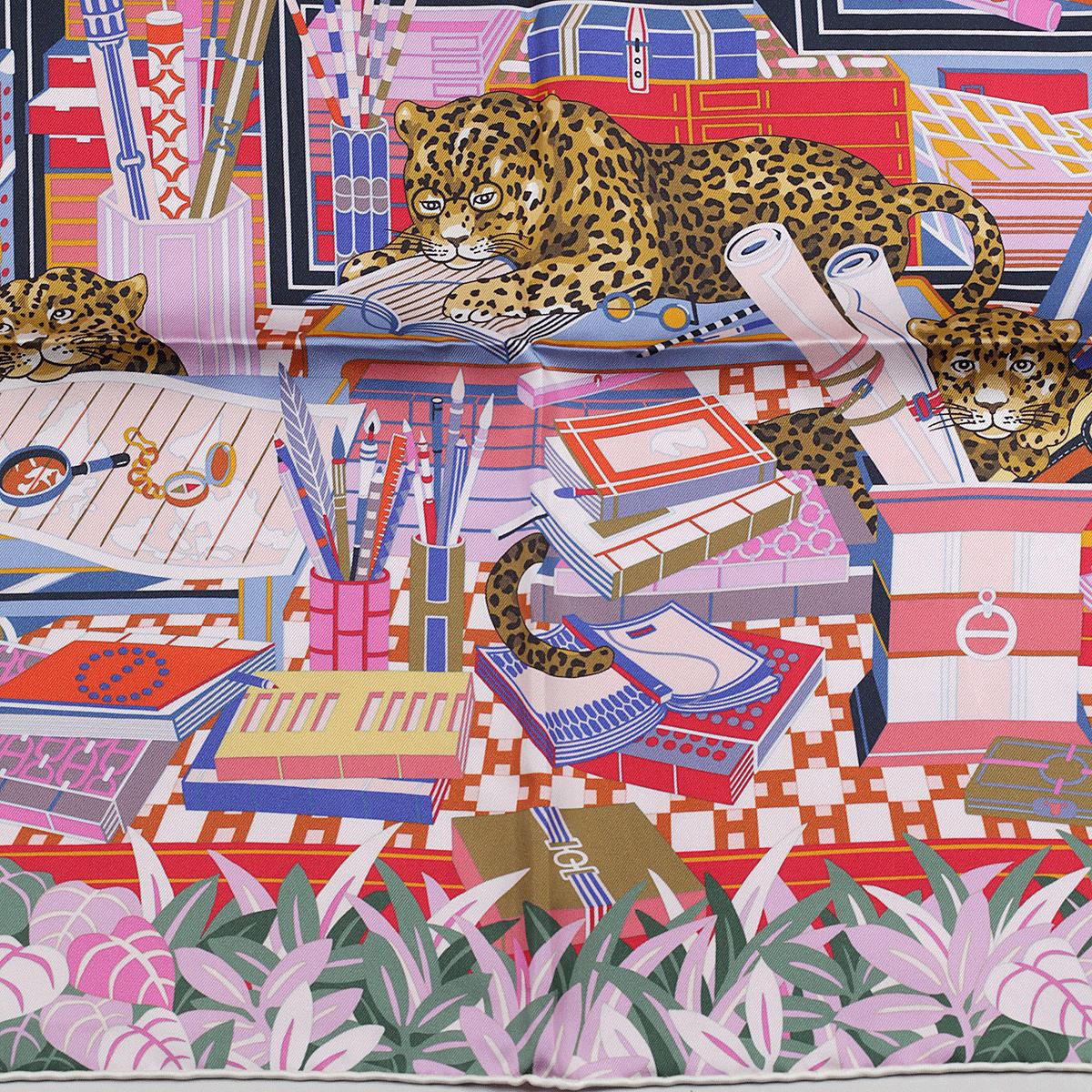Hermes Scarf "Les Douze Léopards" by Jin Kwon 90cm Silk Double Face Carre