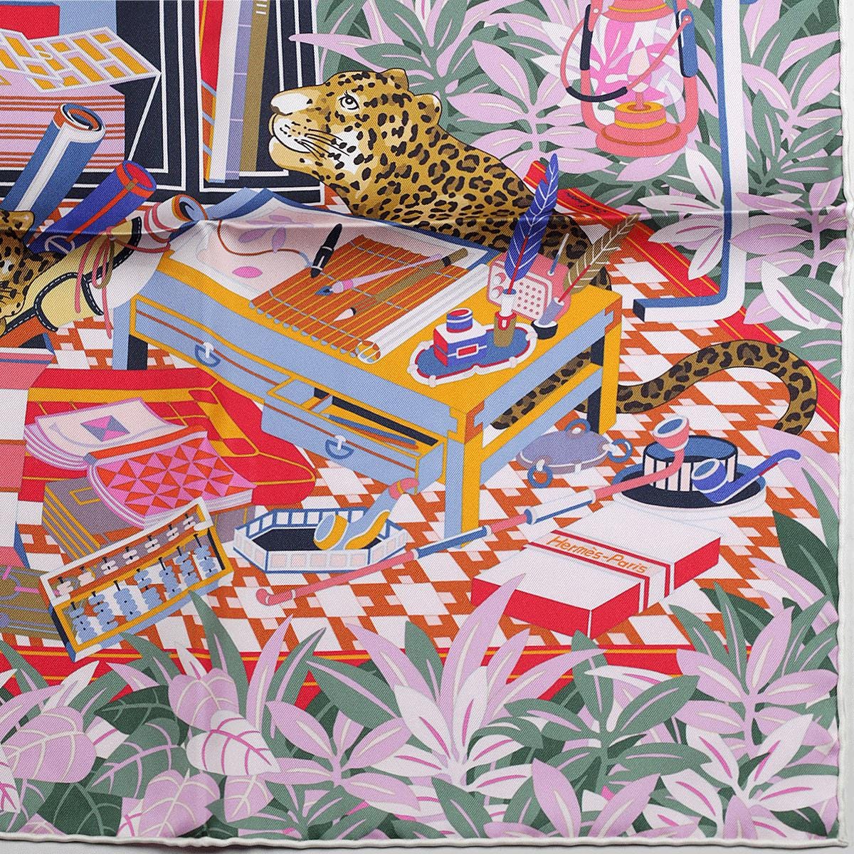 Hermes Scarf "Les Douze Léopards" by Jin Kwon 90cm Silk Double Face Carre