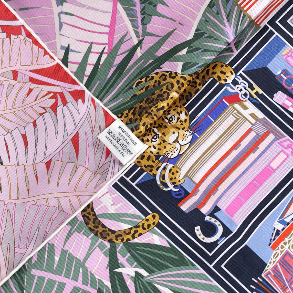 Hermes Scarf "Les Douze Léopards" by Jin Kwon 90cm Silk Double Face Carre