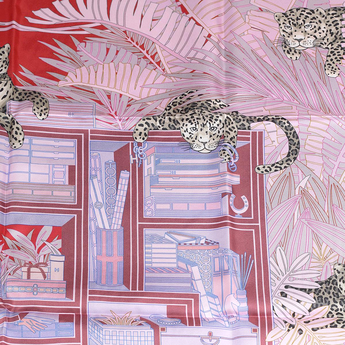 Hermes Scarf "Les Douze Léopards" by Jin Kwon 90cm Silk Double Face Carre
