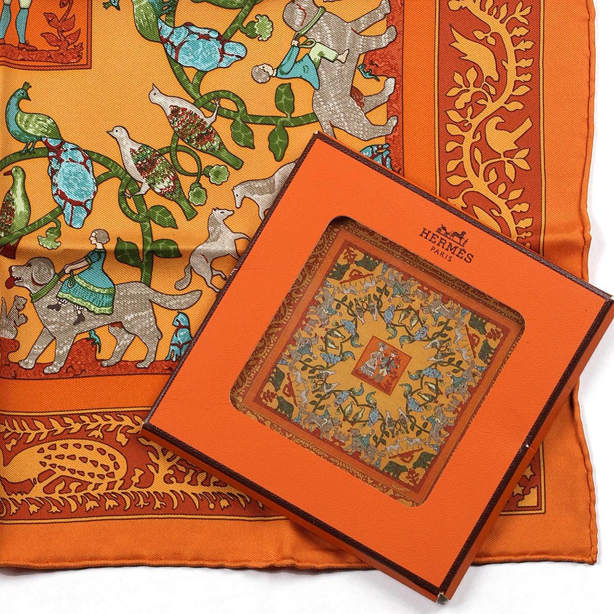 Hermes Scarf 45cm "Early America" by Françoise De La Perriere Silk Gavroche