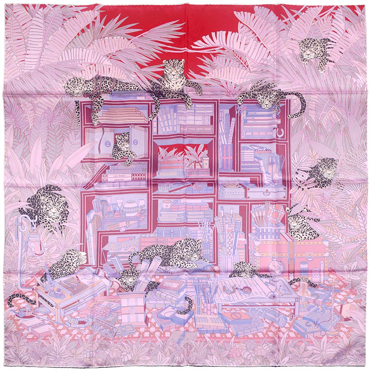 Hermes Scarf "Les Douze Léopards" by Jin Kwon 90cm Silk Double Face Carre