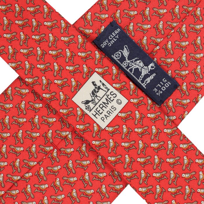 HERMES TIE Auth Mens Silk Necktie Perched Birds Pattern 5633