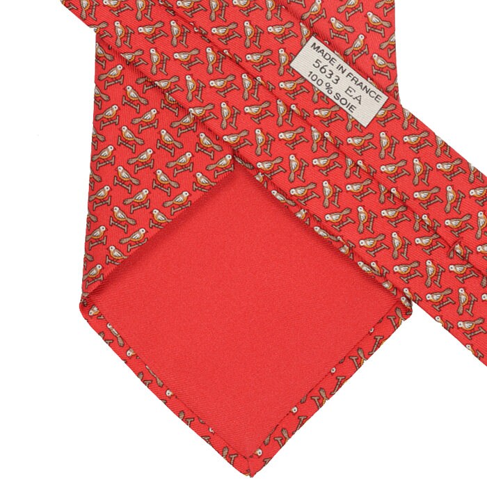 HERMES TIE Auth Mens Silk Necktie Perched Birds Pattern 5633