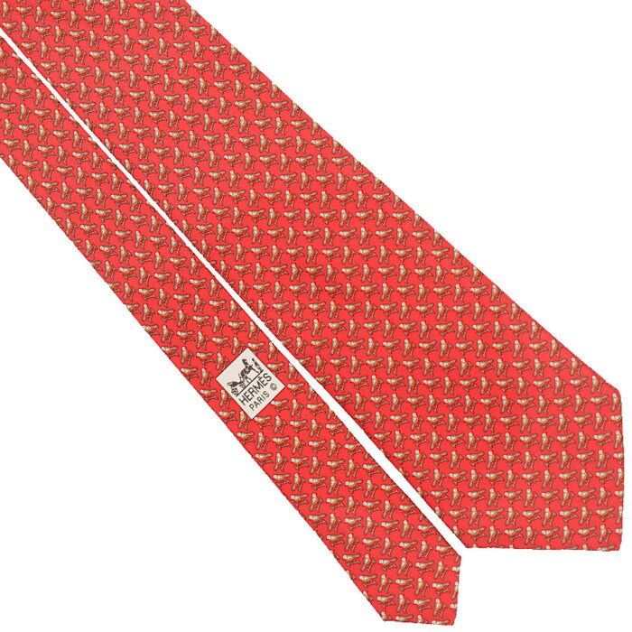 HERMES TIE Auth Mens Silk Necktie Perched Birds Pattern 5633