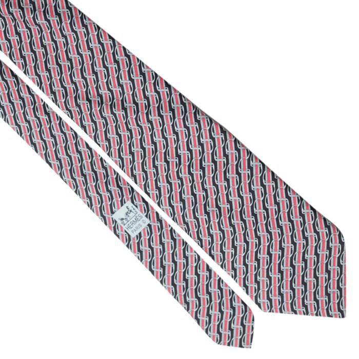 Hermes Men's Silk Tie Equestrian Geometric Pattern 5436