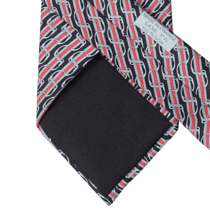 Hermes Men's Silk Tie Equestrian Geometric Pattern 5436