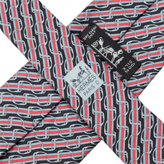 Hermes Men's Silk Tie Equestrian Geometric Pattern 5436