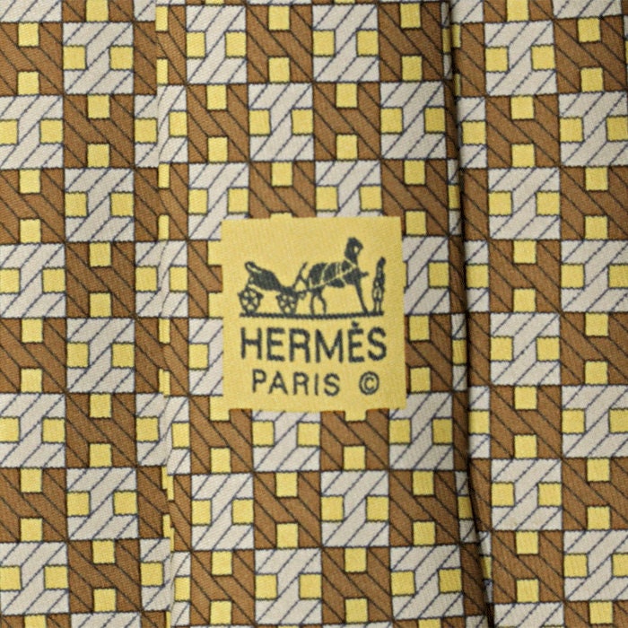 Hermes Men's Silk Tie Geometric H Pattern 7614