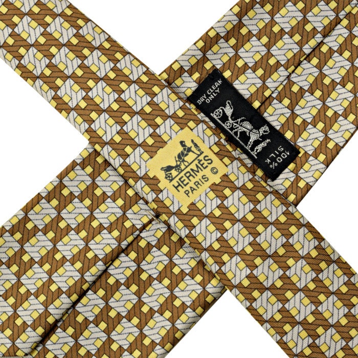 Hermes Men's Silk Tie Geometric H Pattern 7614