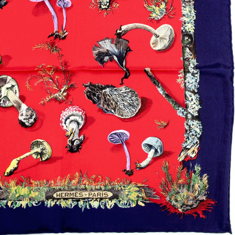 Hermes Scarf "Champignons" by Anne Gavarni & Françoise De La Perriere 90cm Silk | Carre Foulard