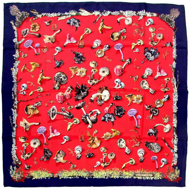 Hermes Scarf "Champignons" by Anne Gavarni & Françoise De La Perriere 90cm Silk | Carre Foulard