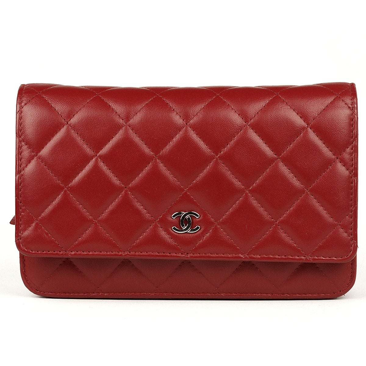 Chanel Bag Wallet on Chain (WOC) Red Quilted Lambskin Leather with Silver Hardware