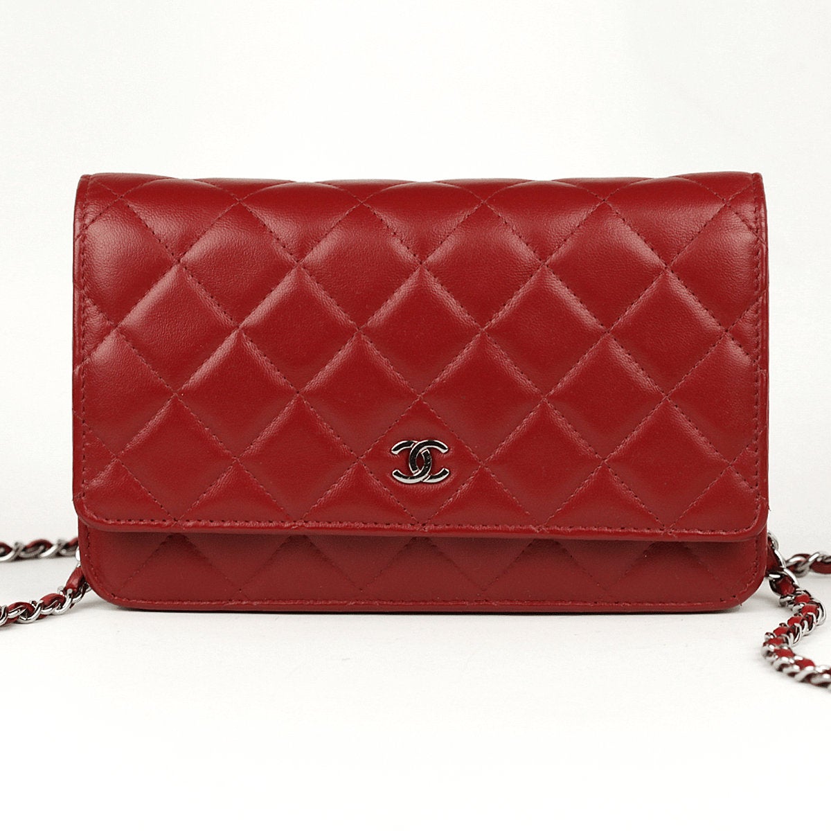Chanel Bag Wallet on Chain (WOC) Red Quilted Lambskin Leather with Silver Hardware