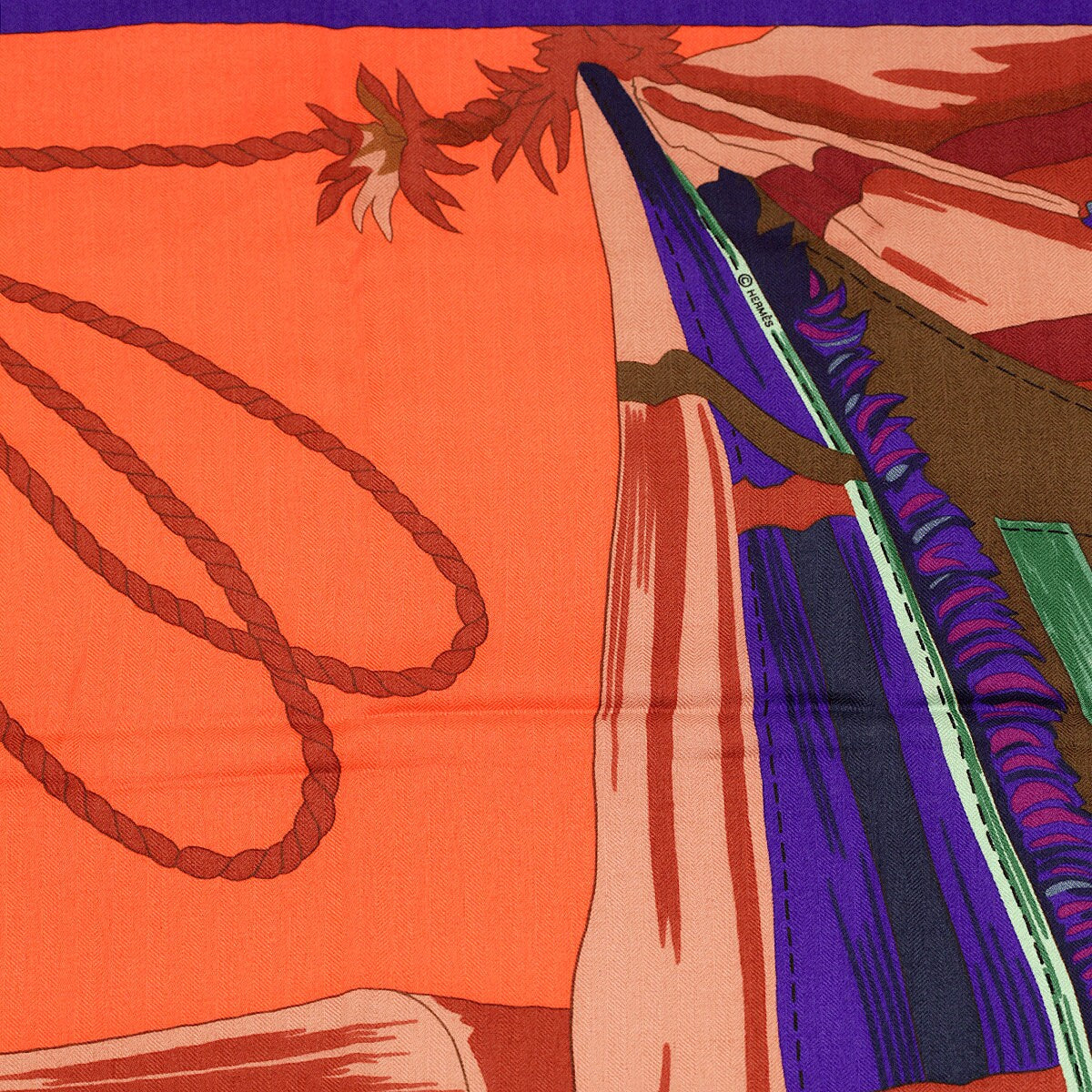 Hermes Cashmere Shawl 140cm GM "Cuirs du Desert II" by Françoise De La Perriere | Scarf Carre Foulard