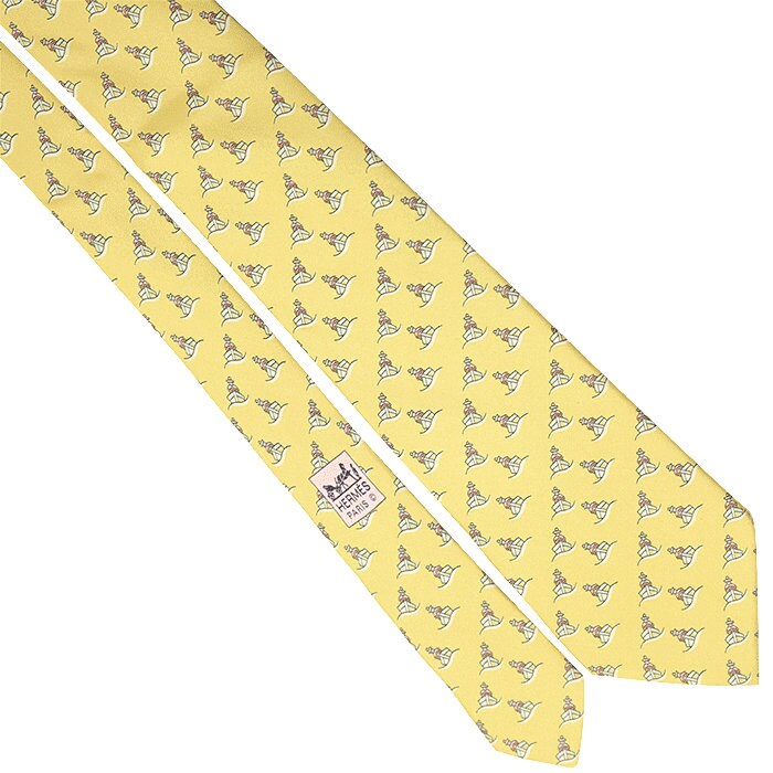 Hermes Men's Silk Tie Whisical Tugboats Pattern 5239