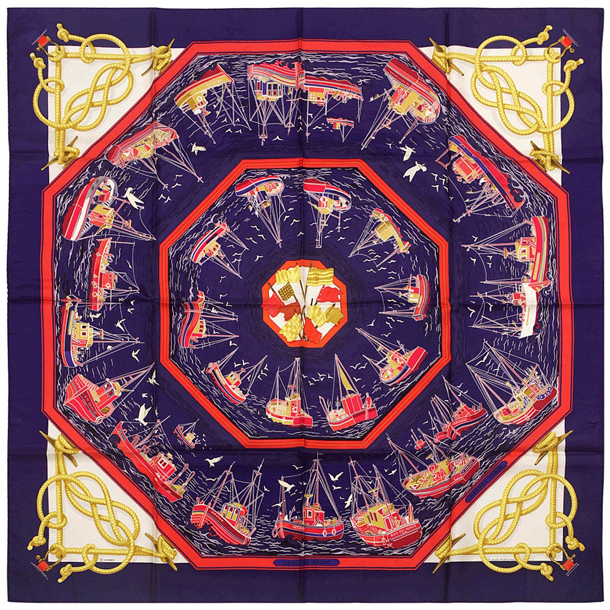 Hermes Scarf "Retour de Peche" by Francoise De La Perriere 90cm Silk | Carre