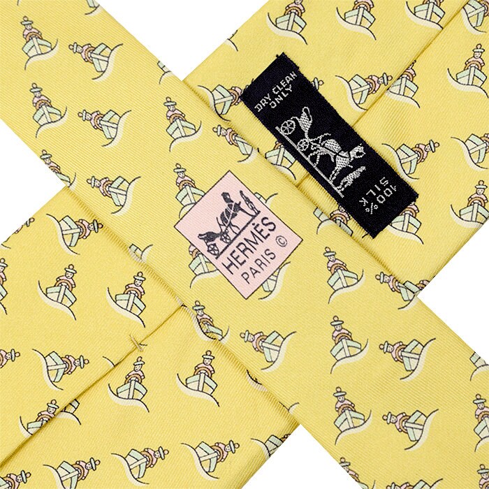 Hermes Men's Silk Tie Whisical Tugboats Pattern 5239