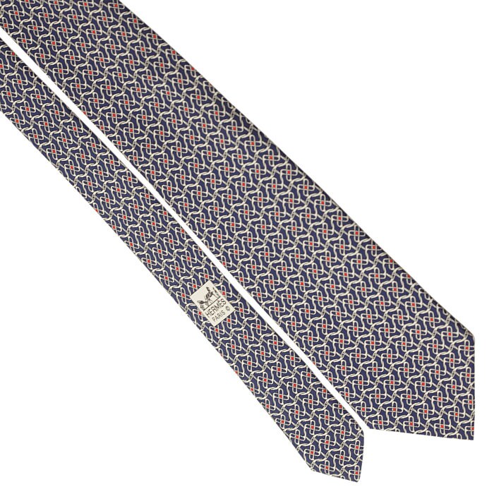 Hermes Men's Silk Tie Equestrian Geometric Pattern 5525