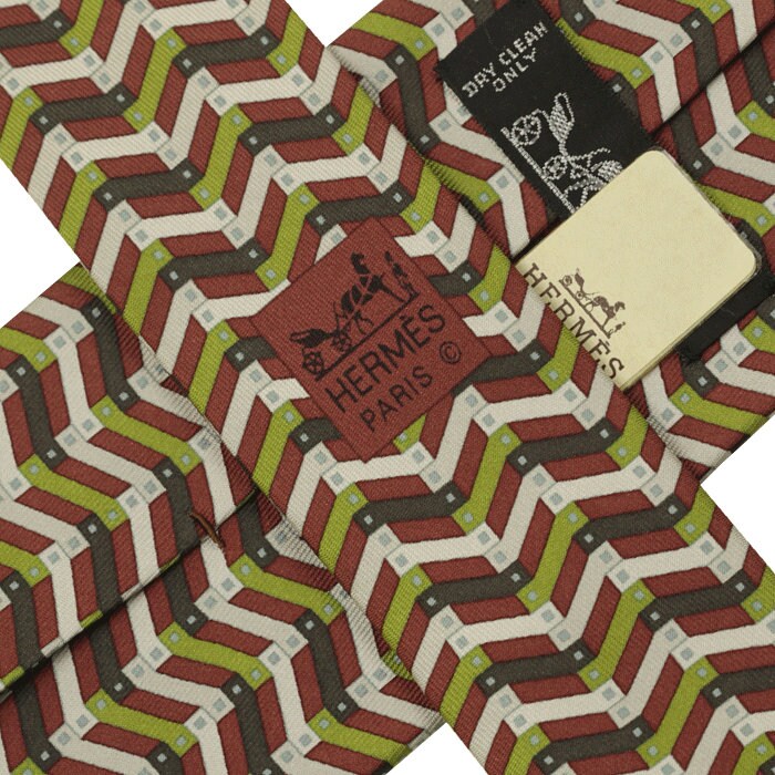 Hermes Men's Silk Tie Geometric Pattern 5375