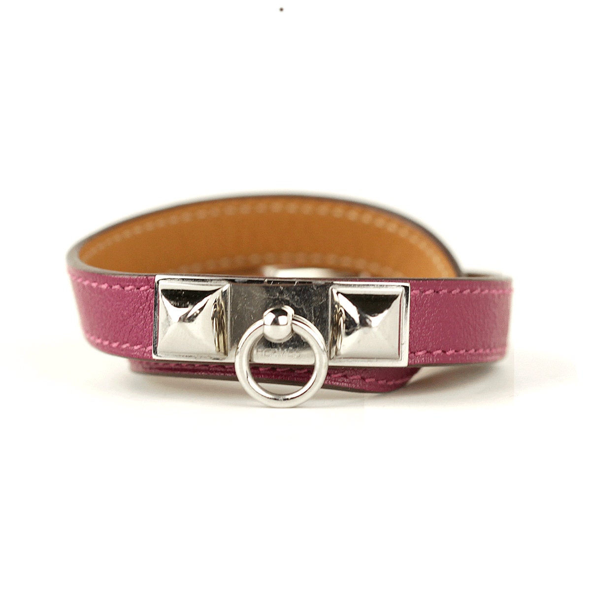 Hermes Bracelet Rivale Double Tour Calfskin Leather Palladium Silver Hardware