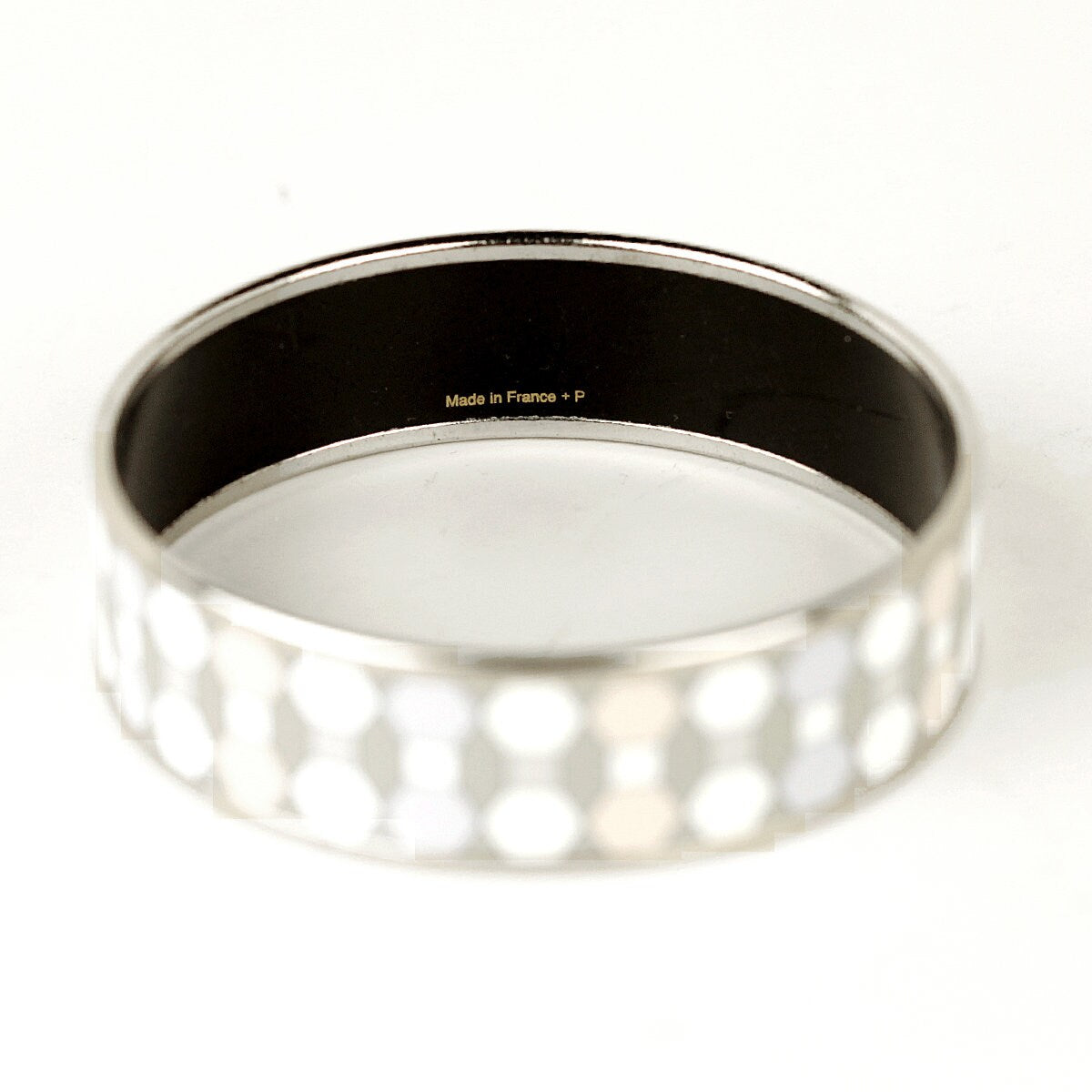 Hermes Bracelet 65 Wide Enamel Palladium Silver Geometric Pattern | Bangle SHW