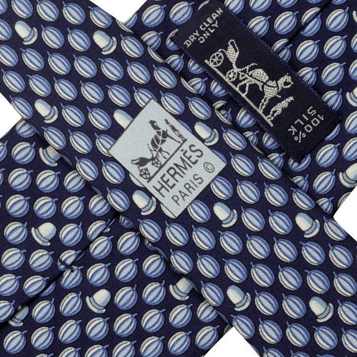 Hermes Men's Silk Tie Whisical Pumpkins and Bowler Hets Pattern 5072