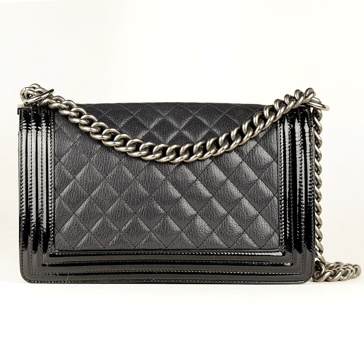 Chanel Boy Bag Medium Matte Caviar Leather with Ruthenium Hardware