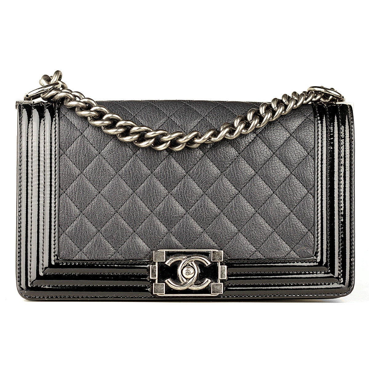 Chanel Boy Bag Medium Matte Caviar Leather with Ruthenium Hardware