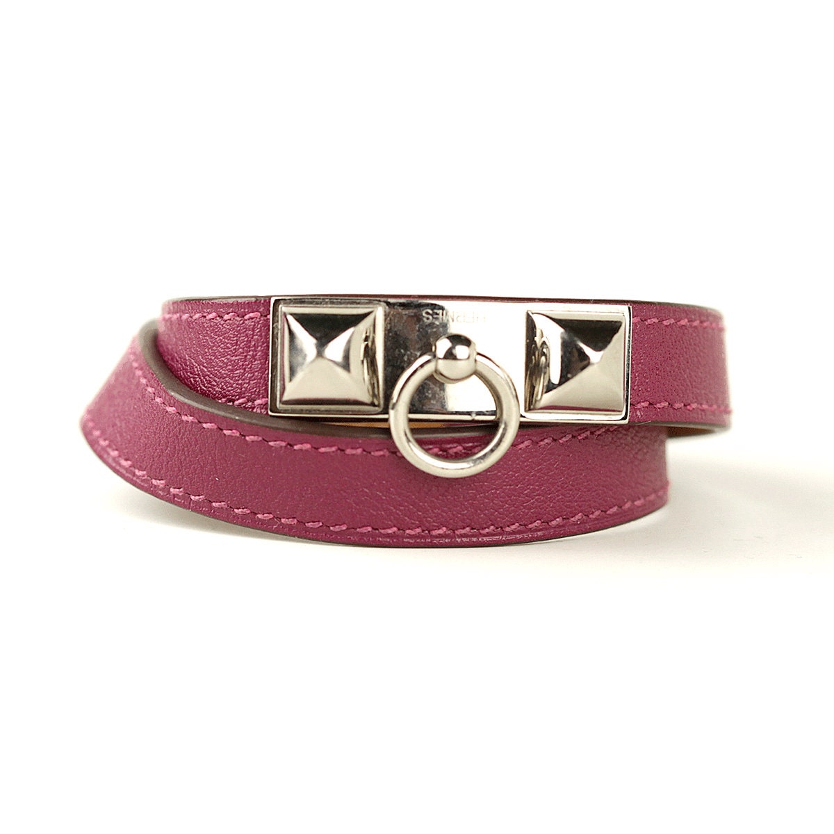 Hermes Bracelet Rivale Double Tour Calfskin Leather Palladium Silver Hardware