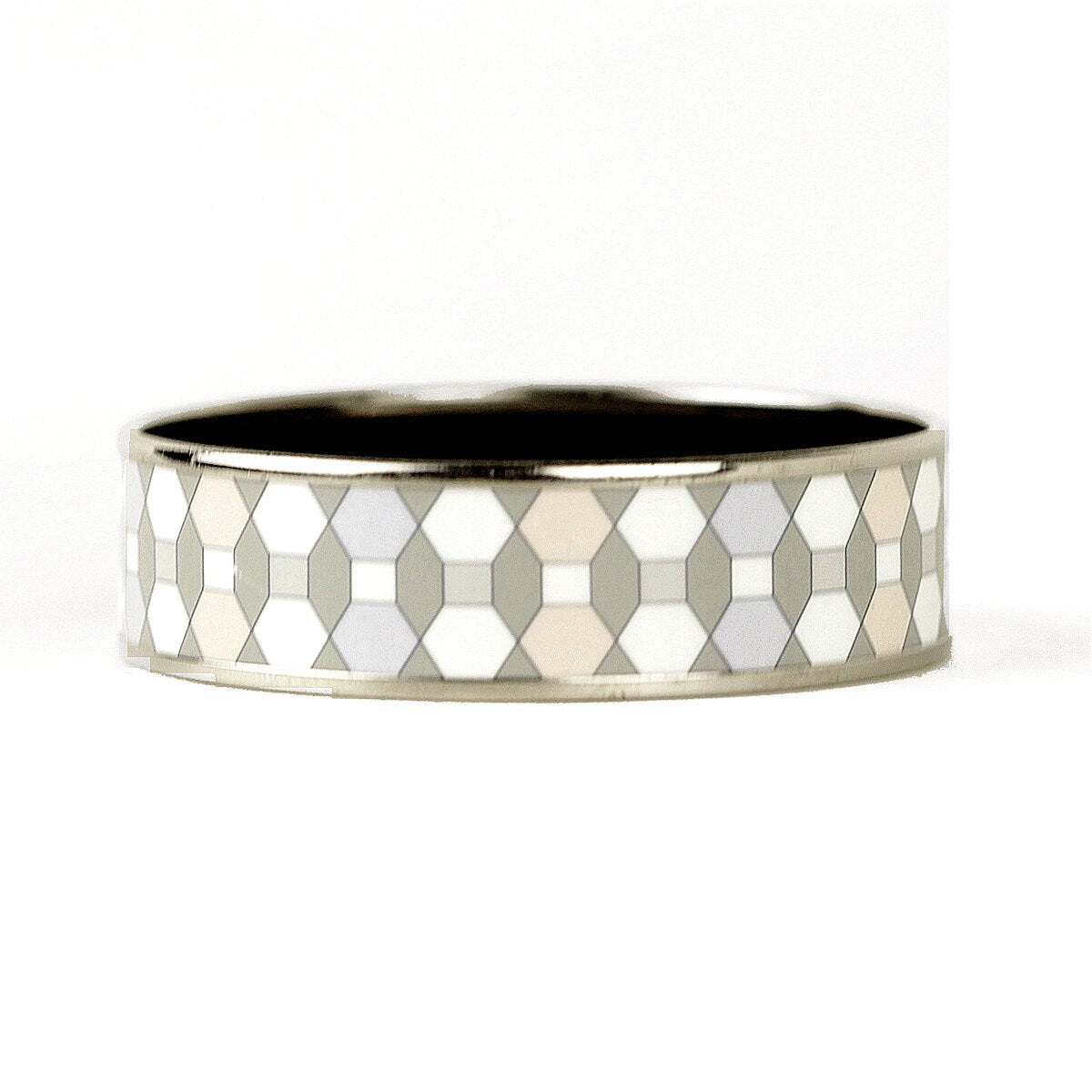 Hermes Bracelet 65 Wide Enamel Palladium Silver Geometric Pattern | Bangle SHW