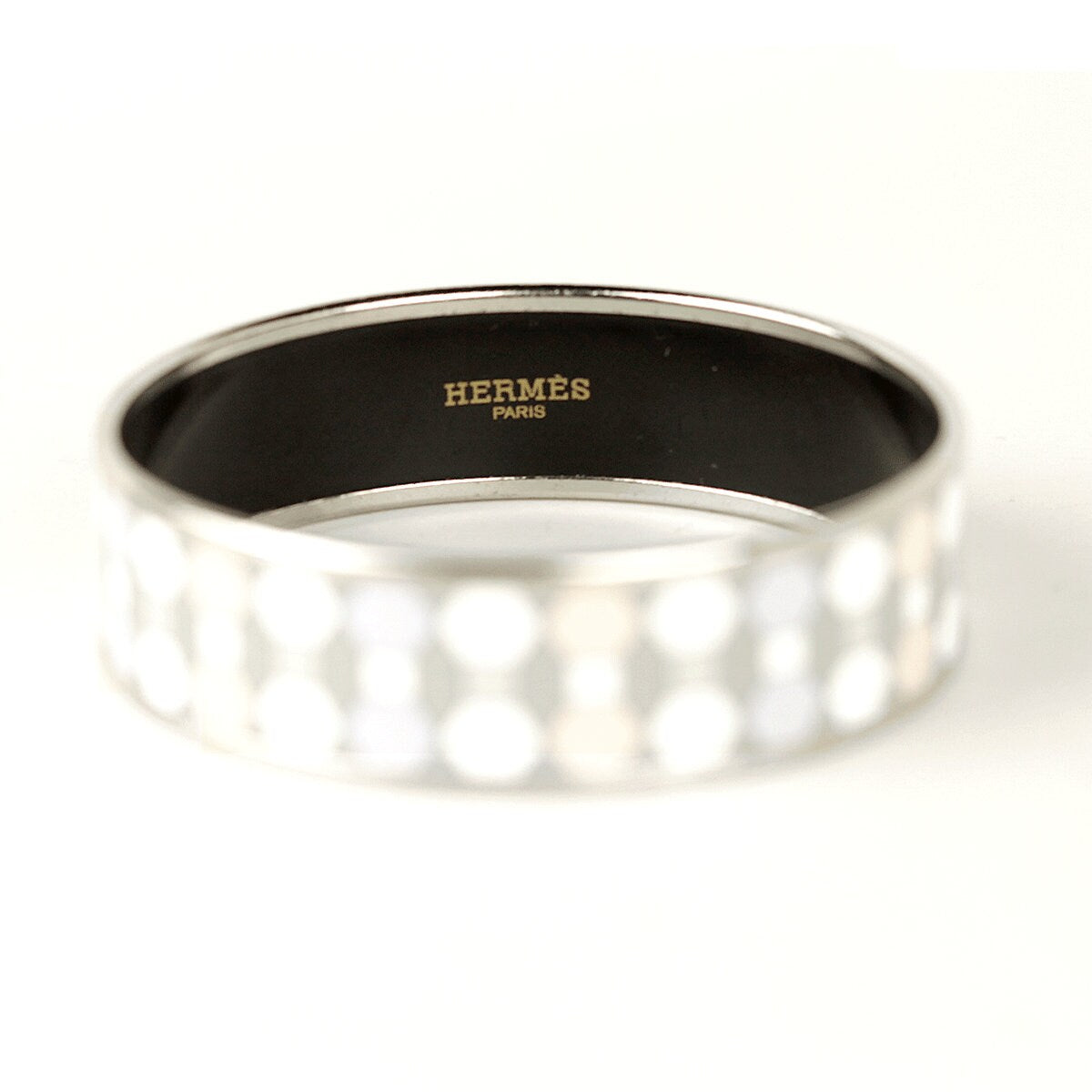 Hermes Bracelet 65 Wide Enamel Palladium Silver Geometric Pattern | Bangle SHW