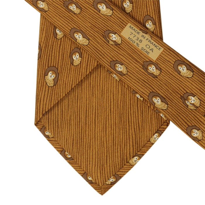 Hermes Men's Silk Tie Whimsical Owls Pattern 7738