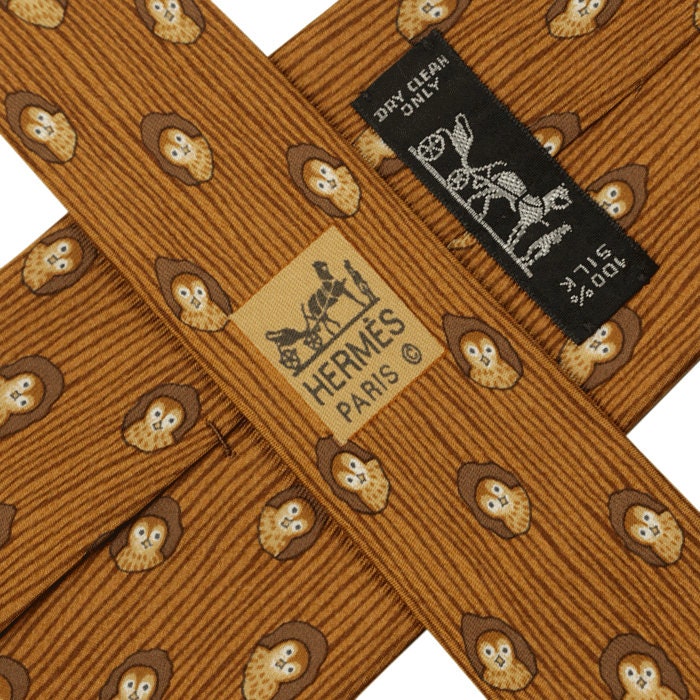 Hermes Men's Silk Tie Whimsical Owls Pattern 7738