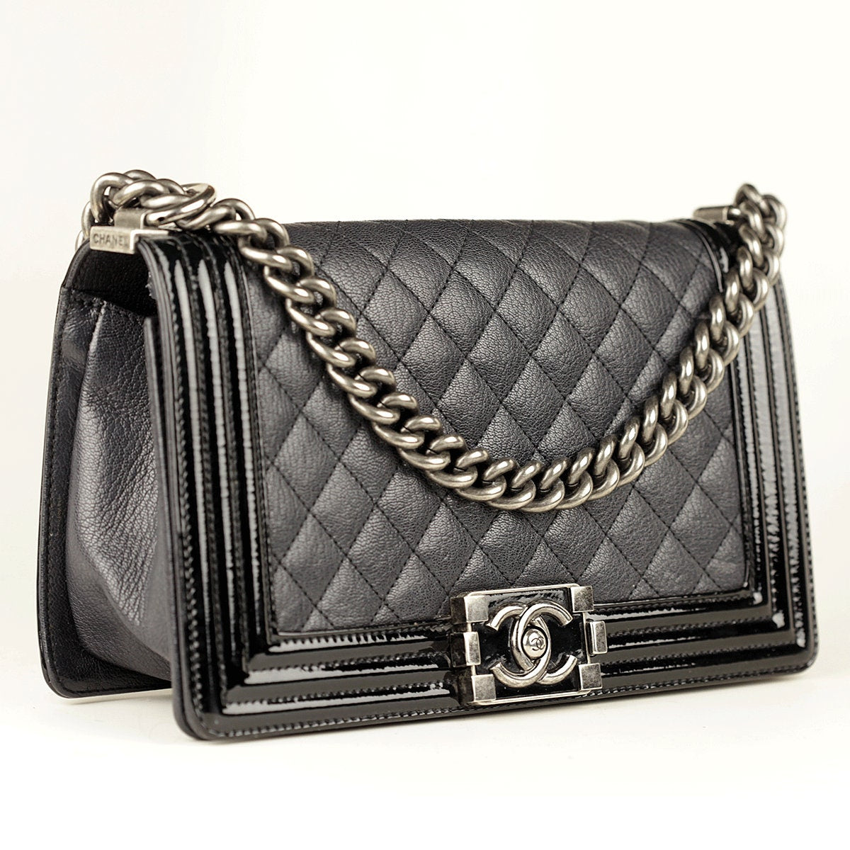 Chanel Boy Bag Medium Matte Caviar Leather with Ruthenium Hardware
