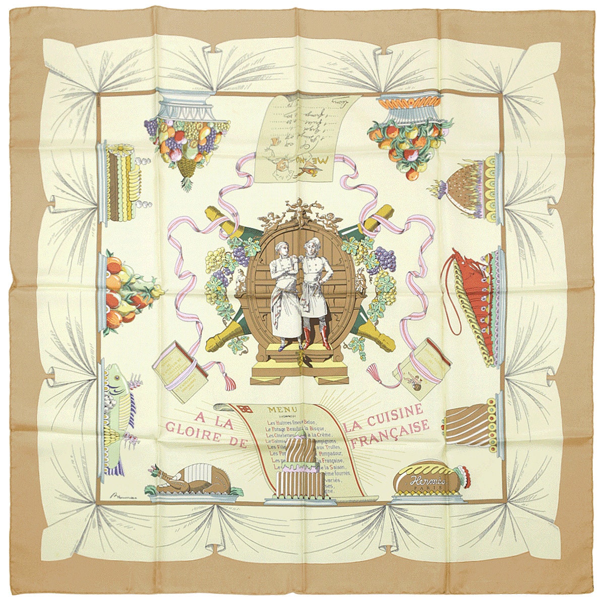 Hermes Scarf "A la Gloire de la Cuisine Francaise" by Philippe Dumas 90cm Silk | Carre Foulard