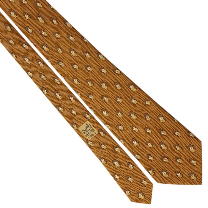Hermes Men's Silk Tie Whimsical Owls Pattern 7738