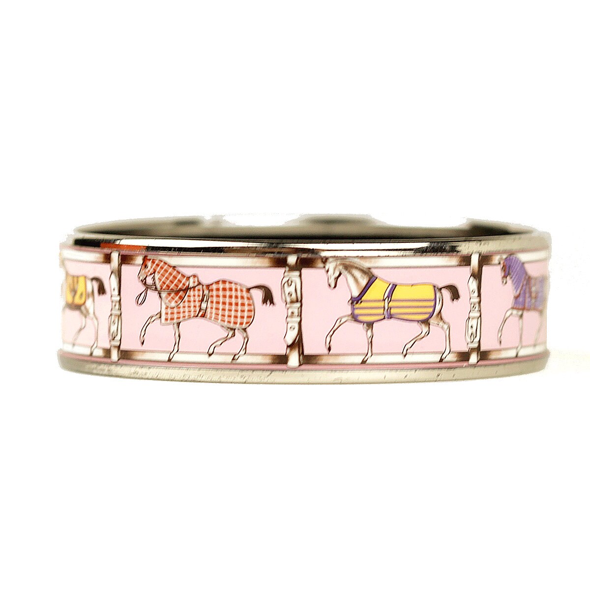 Hermes Bracelet 65 Wide Enamel Palladium Silver Couvertures et Tenues | Bangle SHW