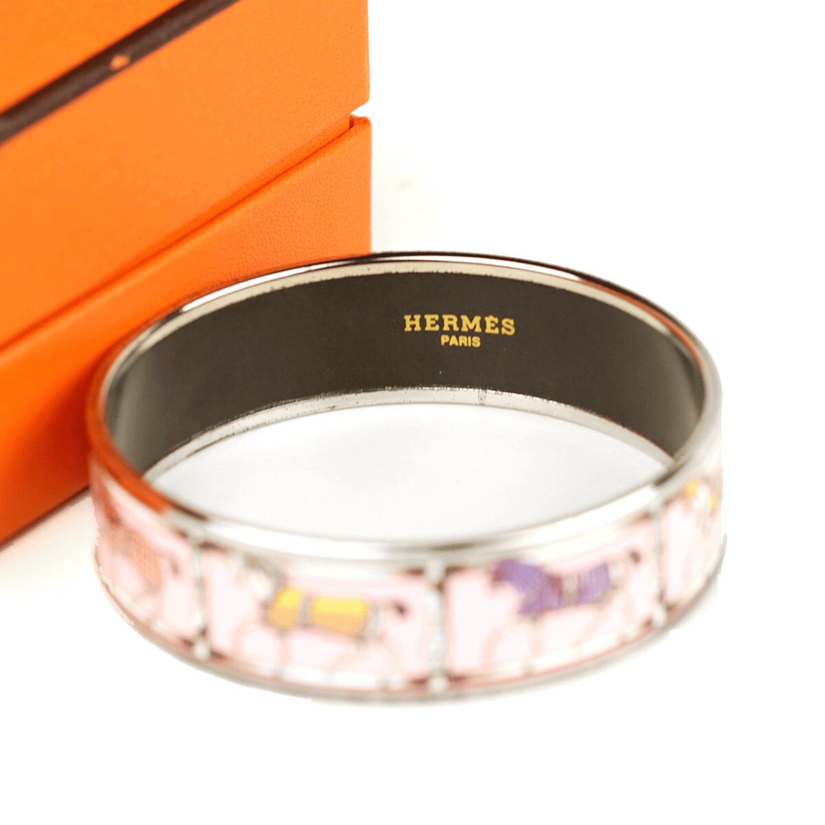 Hermes Bracelet 65 Wide Enamel Palladium Silver Couvertures et Tenues | Bangle SHW