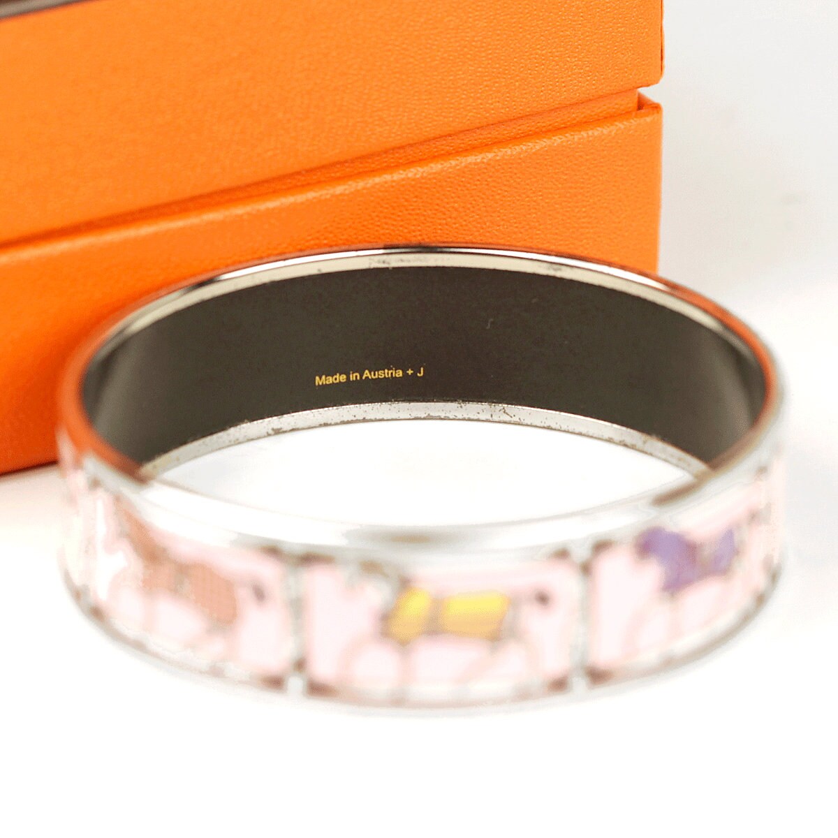 Hermes Bracelet 65 Wide Enamel Palladium Silver Couvertures et Tenues | Bangle SHW