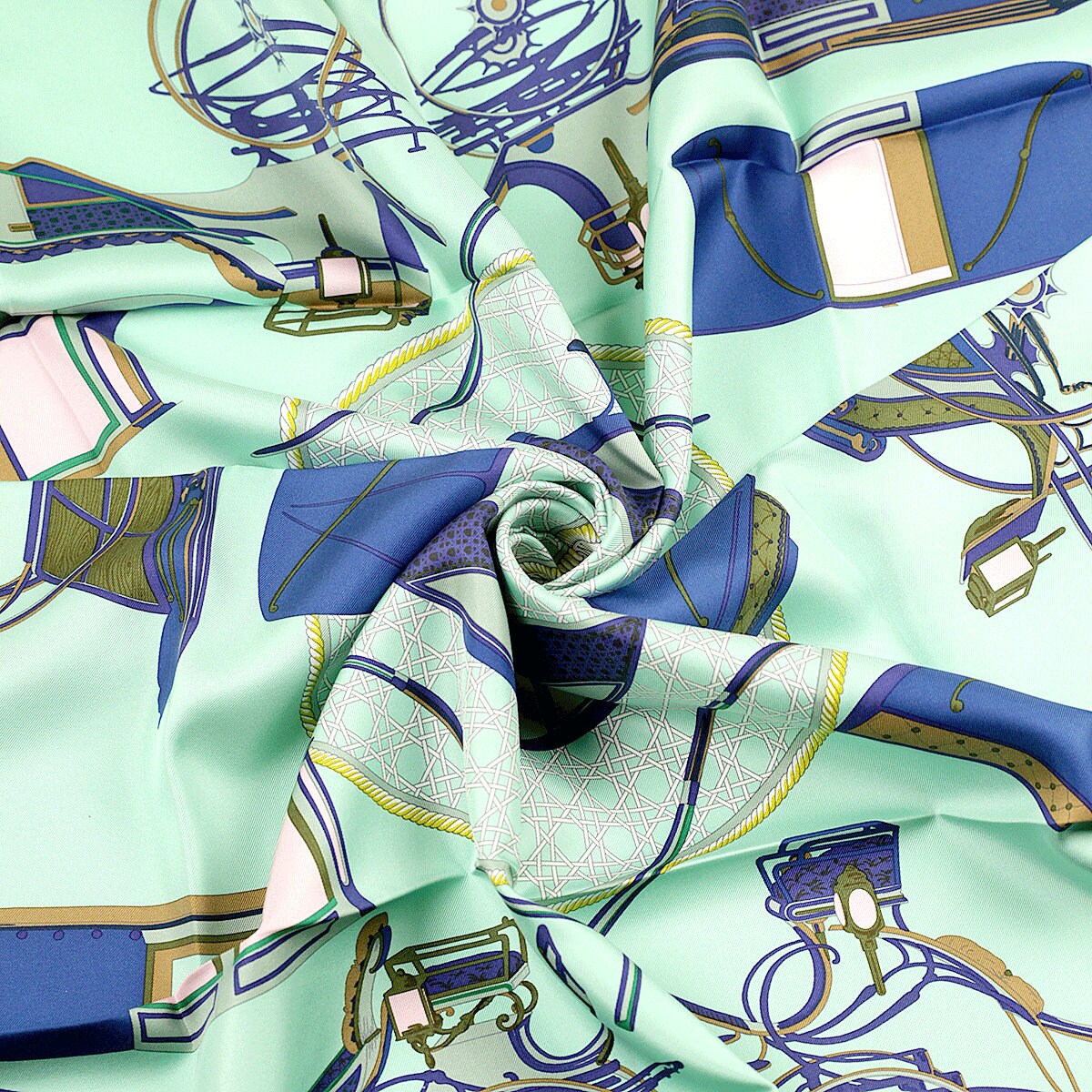 HERMES SCARF Silk "Les Voitures a Transformation" by Françoise De La Perriere Vintage 90cm Carre 100% Auth