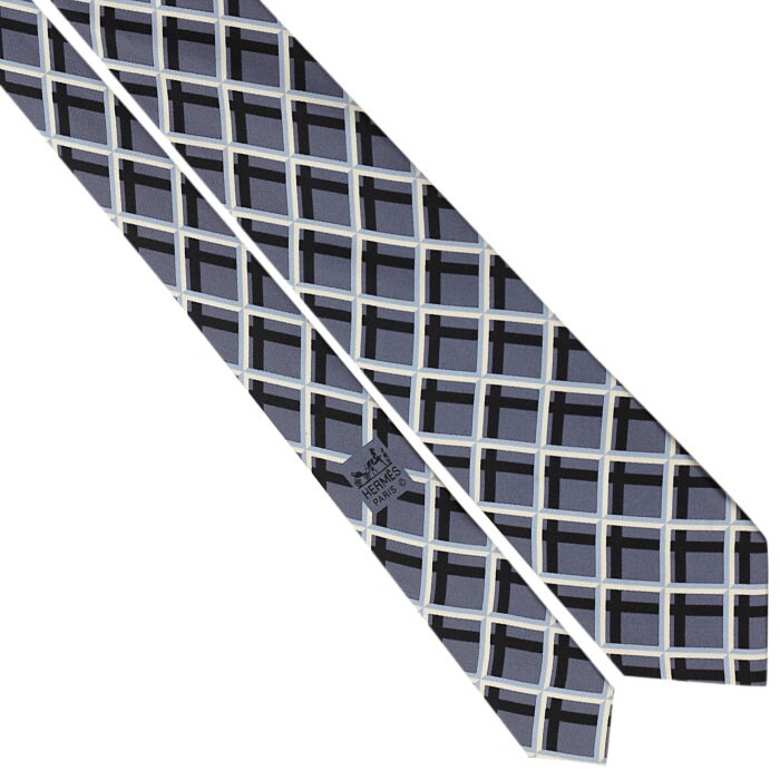 Hermes Men's Silk Tie Skinny Geometric Pattern 5309