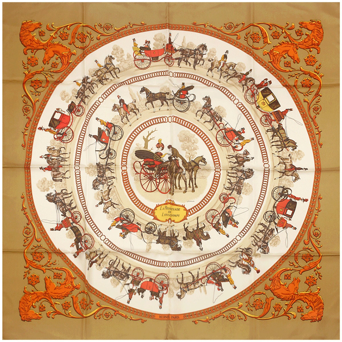 Hermes Scarf "Promenade de Longchamps" by Philippe Ledoux 90cm Silk | Carre Foulard