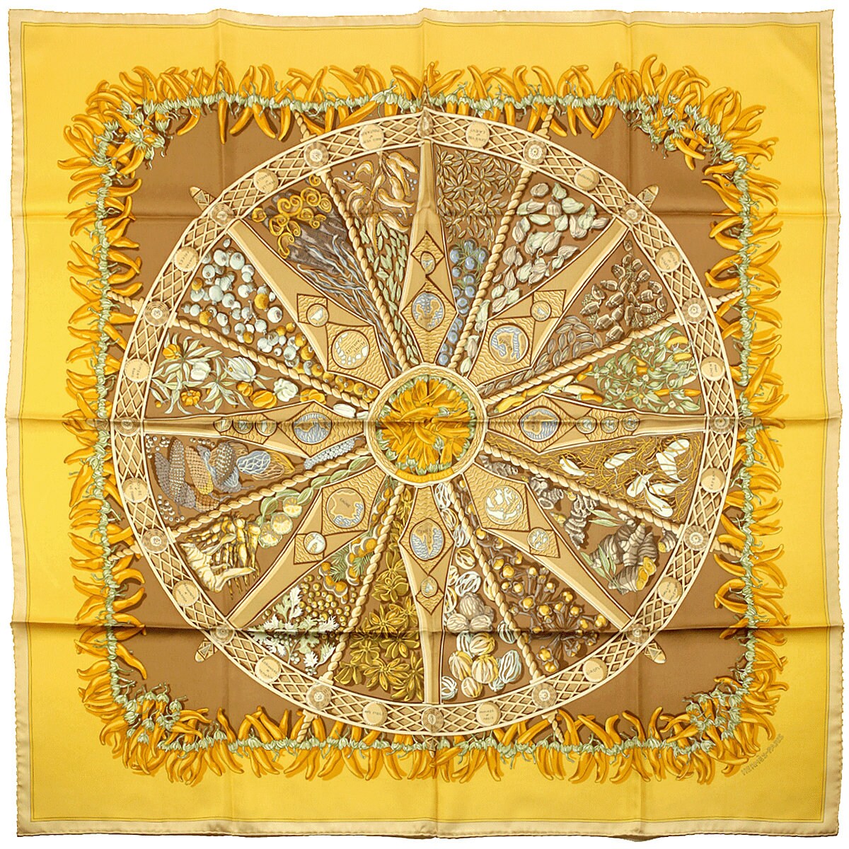 Hermes Scarf "Aux Pays de Epices" by Annie Faivre 90cm Silk